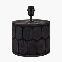 Cezara Embossed Black Wood Wide Table Lamp Base - thumbnail 1