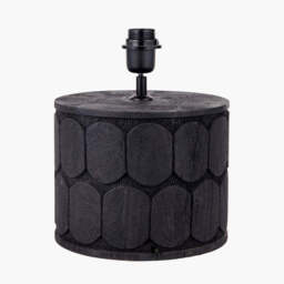 Cezara Embossed Black Wood Wide Table Lamp Base - thumbnail 3