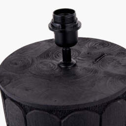 Cezara Embossed Black Wood Wide Table Lamp Base - thumbnail 4