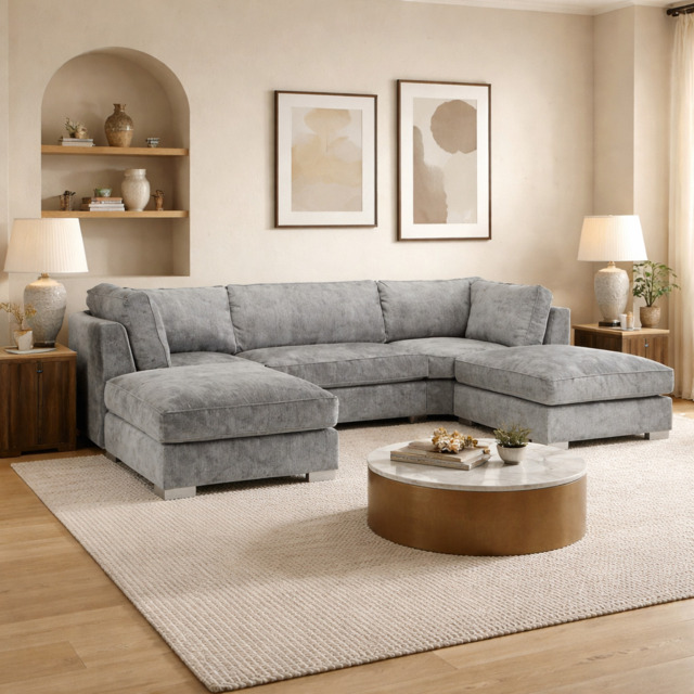 Bishop Fullback Sofa Platinum U Shape Corner Morgan - Malvern - Somerford - Calix - Euphoria - Plush Style - image 1