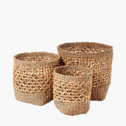S/3 Seagrass and Water Hyacinth Natural Tall Round Baskets - thumbnail 1
