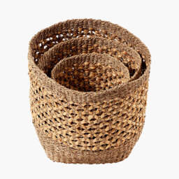 S/3 Seagrass and Water Hyacinth Natural Tall Round Baskets - thumbnail 4