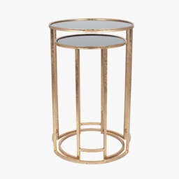 Veneziano S/2 Antique Gold Metal and Black Glass Side Tables - thumbnail 3