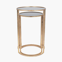 Veneziano S/2 Antique Gold Metal and Black Glass Side Tables - thumbnail 4
