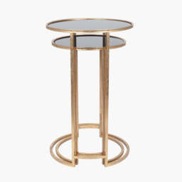Veneziano S/2 Antique Gold Metal and Black Glass Side Tables - thumbnail 2