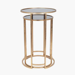Veneziano S/2 Antique Gold Metal and Black Glass Side Tables - thumbnail 1