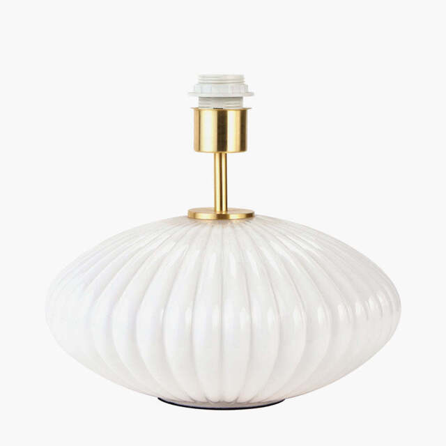 Emilia White Ribbed Glass and Gold Metal Oval Table Lamp Base - image 1
