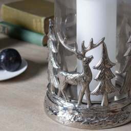 Silver Stag Scene Hurricane Lantern - thumbnail 2