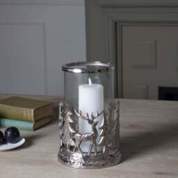 Silver Stag Scene Hurricane Lantern - thumbnail 1