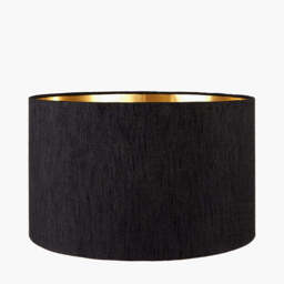 Stellan 35cm Black Slubbed  Silk Mix Gold Lined Cylinder Lampshade - thumbnail 2