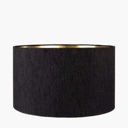 Stellan 35cm Black Slubbed  Silk Mix Gold Lined Cylinder Lampshade - thumbnail 1