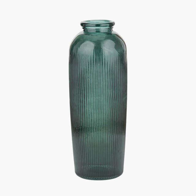 Sea Green Recycled Glass Ribbed Vase Tall - image 1