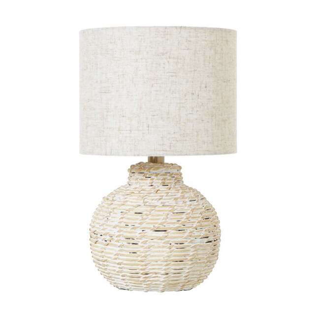 White Wash Small Bulbous Wicker Table Lamp With Linen Shade - image 1