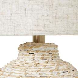 White Wash Small Bulbous Wicker Table Lamp With Linen Shade - thumbnail 3