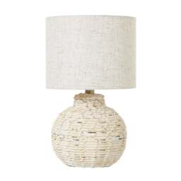 White Wash Small Bulbous Wicker Table Lamp With Linen Shade - thumbnail 1