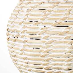 White Wash Small Bulbous Wicker Table Lamp With Linen Shade - thumbnail 2