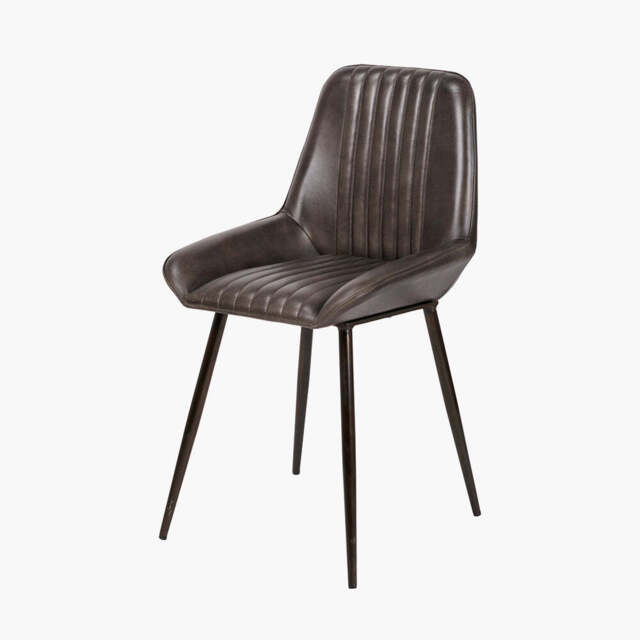 Angelo Peppercorn Leather and Bronze Metal Retro Dining Chair - image 1