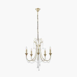 Belle Antique Silver Leaf Metal and Beaded 5 Light Chandelier Pendant - thumbnail 1