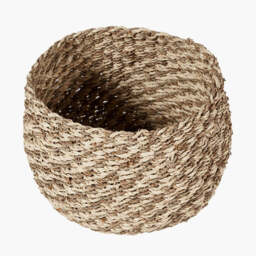 S/3 Seagrass and Palm Leaf 2-Tone Natural Plaited Round Baskets - thumbnail 4