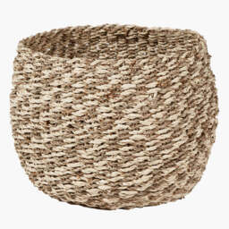 S/3 Seagrass and Palm Leaf 2-Tone Natural Plaited Round Baskets - thumbnail 3