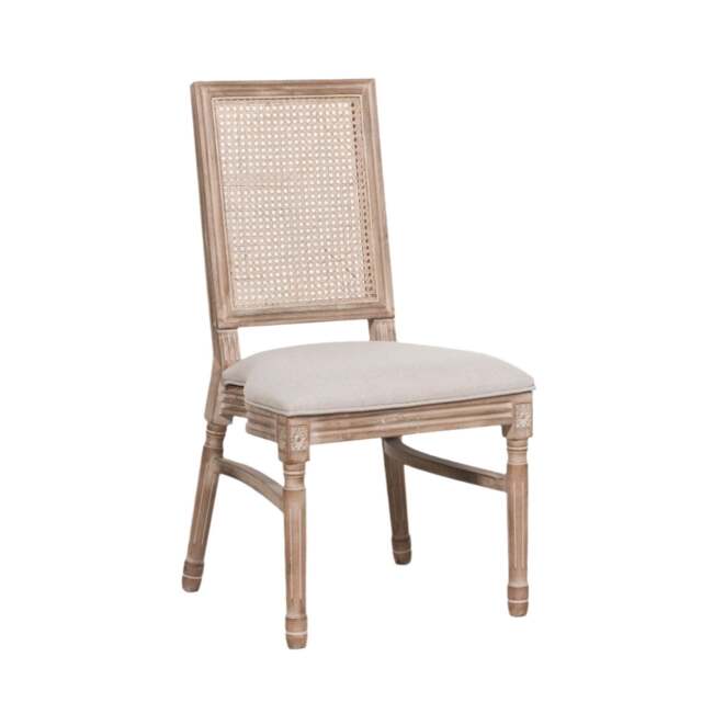 Wooden Louis Upholstered Square Rattan Back Dining Chair - image 1