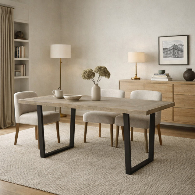 Marca Sand Wash Acacia Wood and Black Metal Dining Table - image 1