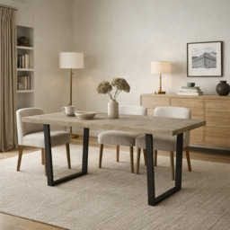 Marca Sand Wash Acacia Wood and Black Metal Dining Table - thumbnail 1