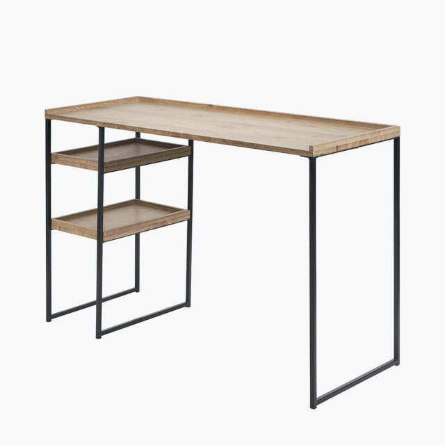 Gallery Natural Wood Veneer and Black Metal Desk - image 1