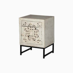 Alpana Cut Out Work Wooden Side Table - thumbnail 2