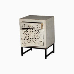 Alpana Cut Out Work Wooden Side Table - thumbnail 1