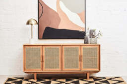 Lyon 4 Door Natural Rattan And Oak Sideboard - thumbnail 3
