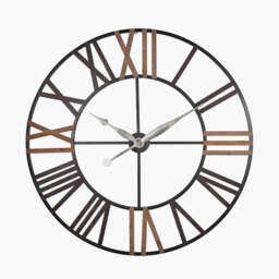 Natural Wood and Antique Grey Metal Round Wall Clock Large - thumbnail 1