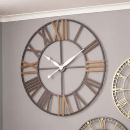 Natural Wood and Antique Grey Metal Round Wall Clock Large - thumbnail 2