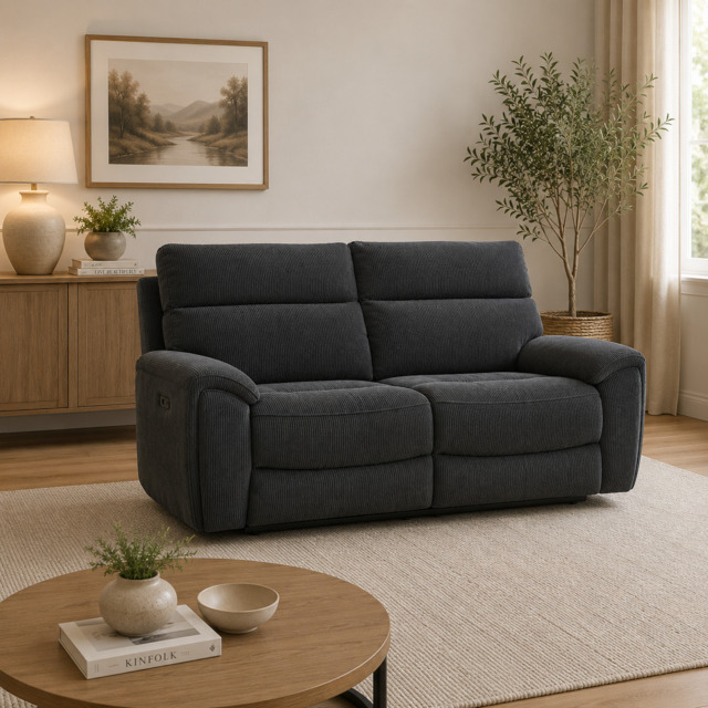 Atlanta Black Lay-Z-Boy Style Fabric Power Recliner 2 Seater Sofa - image 1