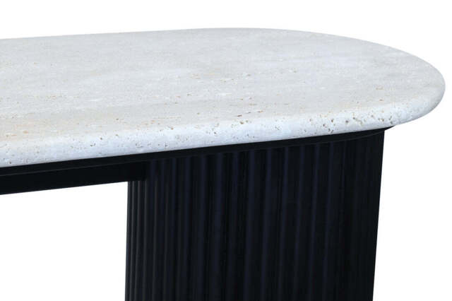 Walton Travertine Top Console Table with Black Acacia Wood Legs - image 1