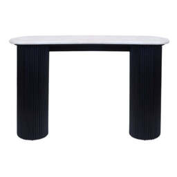 Walton Travertine Top Console Table with Black Acacia Wood Legs - thumbnail 5