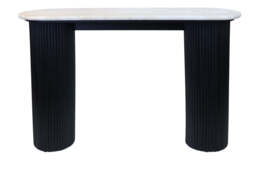 Walton Travertine Top Console Table with Black Acacia Wood Legs - thumbnail 4