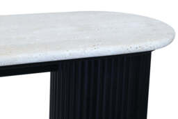 Walton Travertine Top Console Table with Black Acacia Wood Legs - thumbnail 1