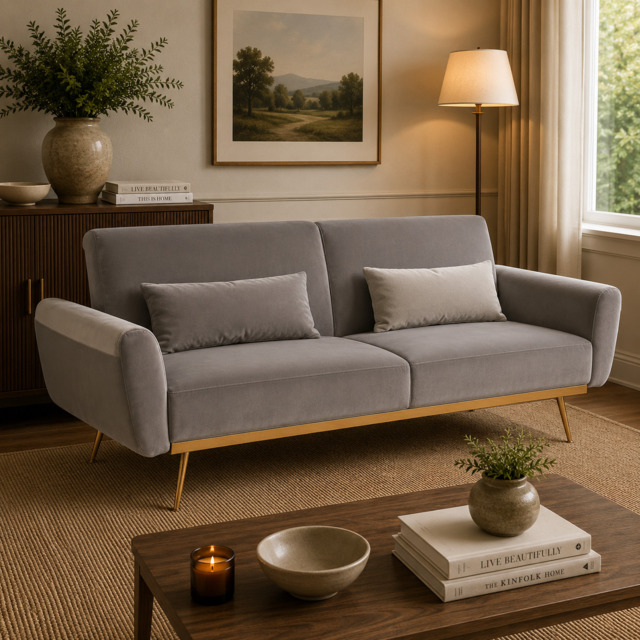 Hatton Grey Velvet Sofa Bed - image 1