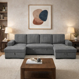 Como U Shape Sofabed With Ottoman Storage Charcoal Morgan - Malvern - Somerford - Calix - Euphoria - Plush Style