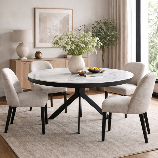Danello Round Extending Dining Table White & Sunset Cloud Vein Ceramic - image 1