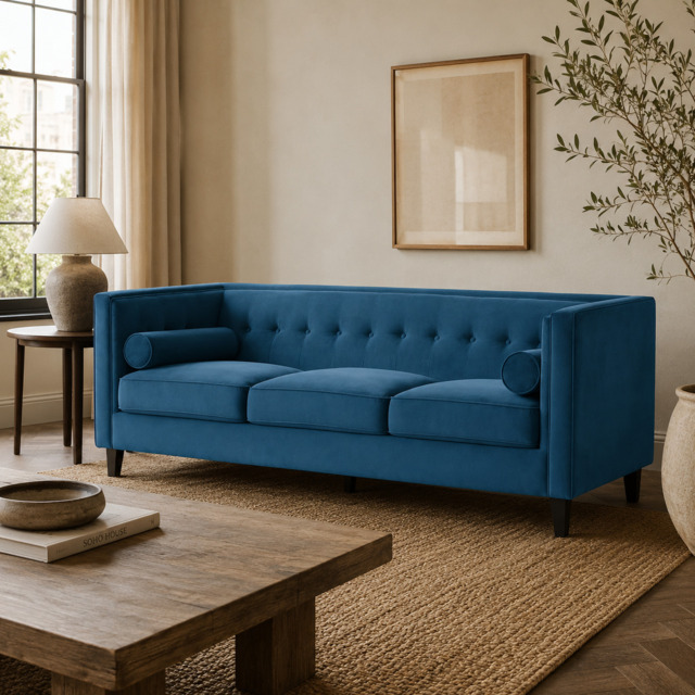 Helia Blue Velvet Sofa - image 1