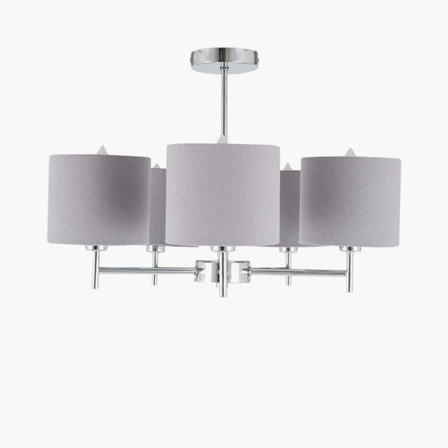 Plaza Silver Metal and Grey Linen 5 Arm Pendant - image 1