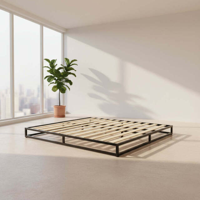 Basics Metal Platform Bed Frame with Slatted Frame Single Bed Double Bed King Bed, Double Size Frame - image 1