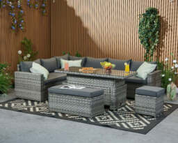 Monaco 9 Seater Rattan Garden Corner Sofa Dining Set with Rising Table, Grey / With Rain Cover - thumbnail 1