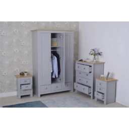 Heritage 4 Piece Bedroom Wardrobe Chest Set With Bedside Tables, Grey - thumbnail 2