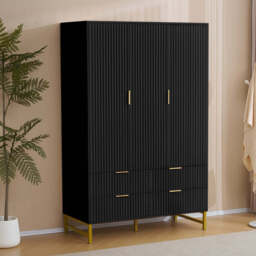 Mercury Ridged 4 Piece  Bedroom Set Wardrobe Chest, Black - thumbnail 7