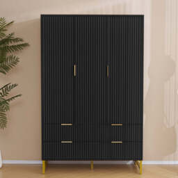 Mercury Ridged 4 Piece  Bedroom Set Wardrobe Chest, Black - thumbnail 2