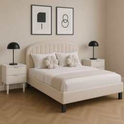 Aurora Plush Bed Frame with Head Board Single Bed or Double Bed, Double Size Frame / Cream - thumbnail 2