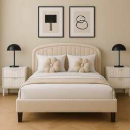 Aurora Plush Bed Frame with Head Board Single Bed or Double Bed, Double Size Frame / Cream - thumbnail 1